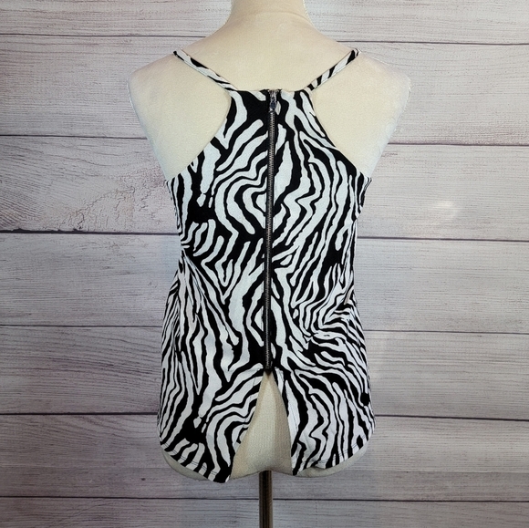 BAR III Stretch Slitted Zip-Back Zebra Print Spaghetti Strap V-Neck Tank Top XXS - Picture 6 of 12